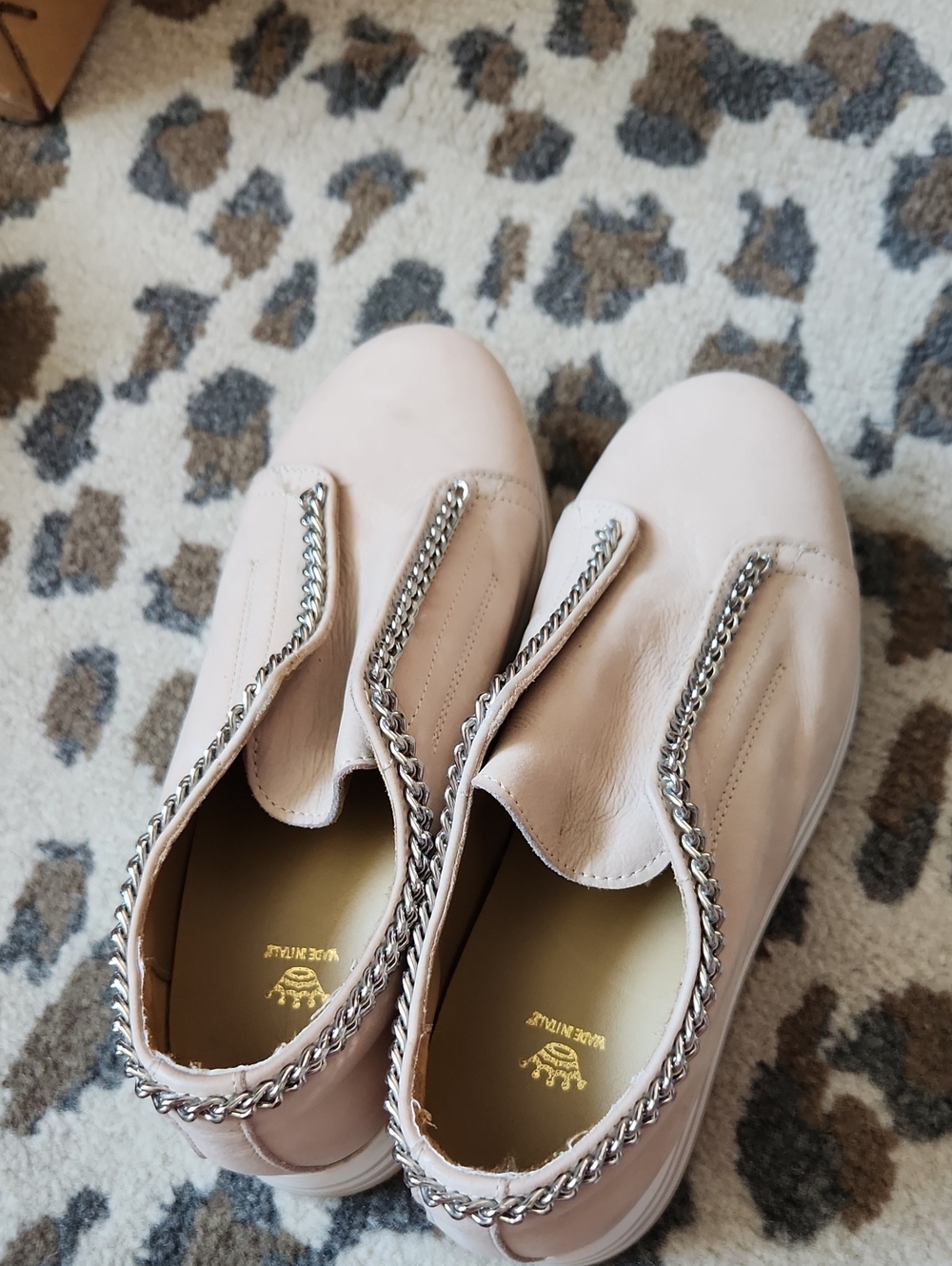Grace Blush Slip-On Mules with Silver Chain Trim